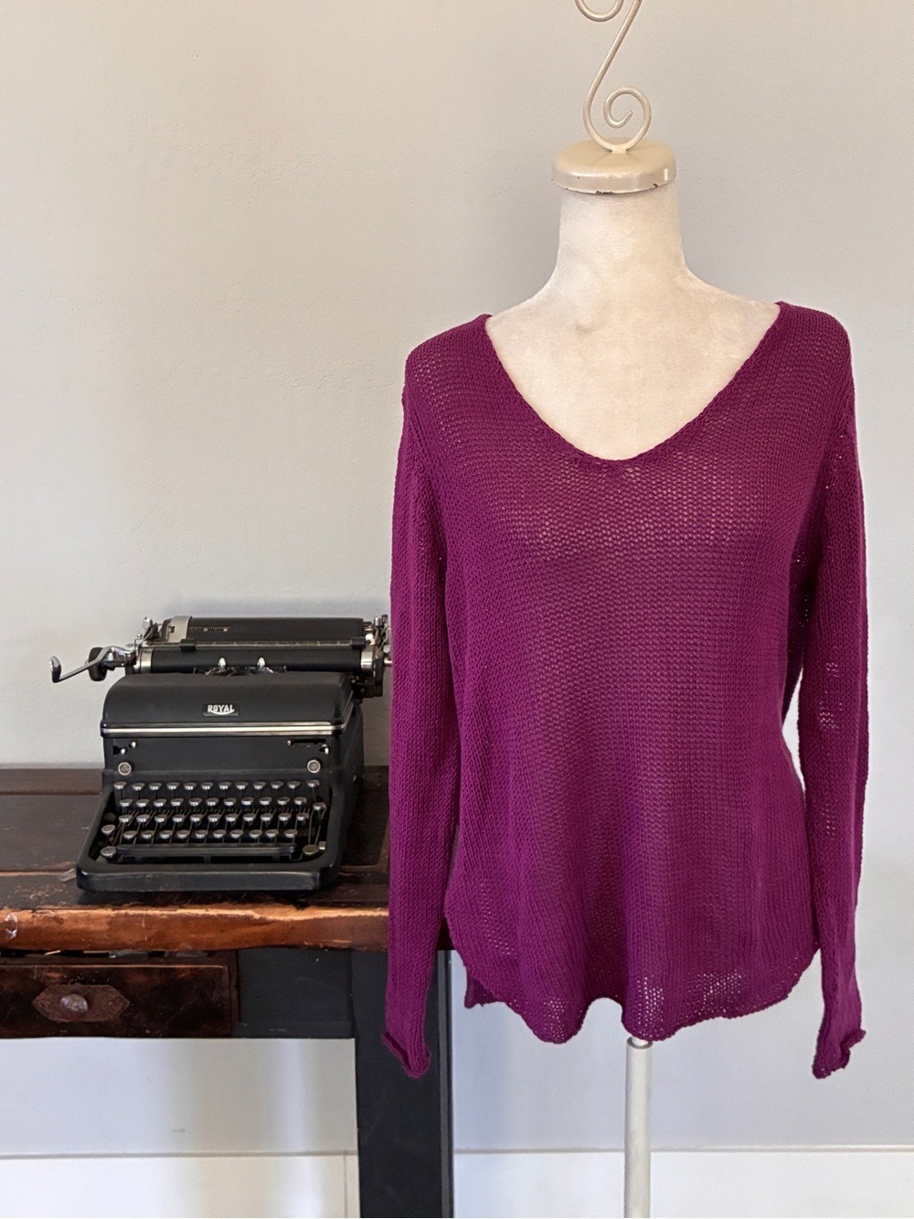 Wooden Ships by Paola Buendia Purple Open Knit Sweater - Size Medium